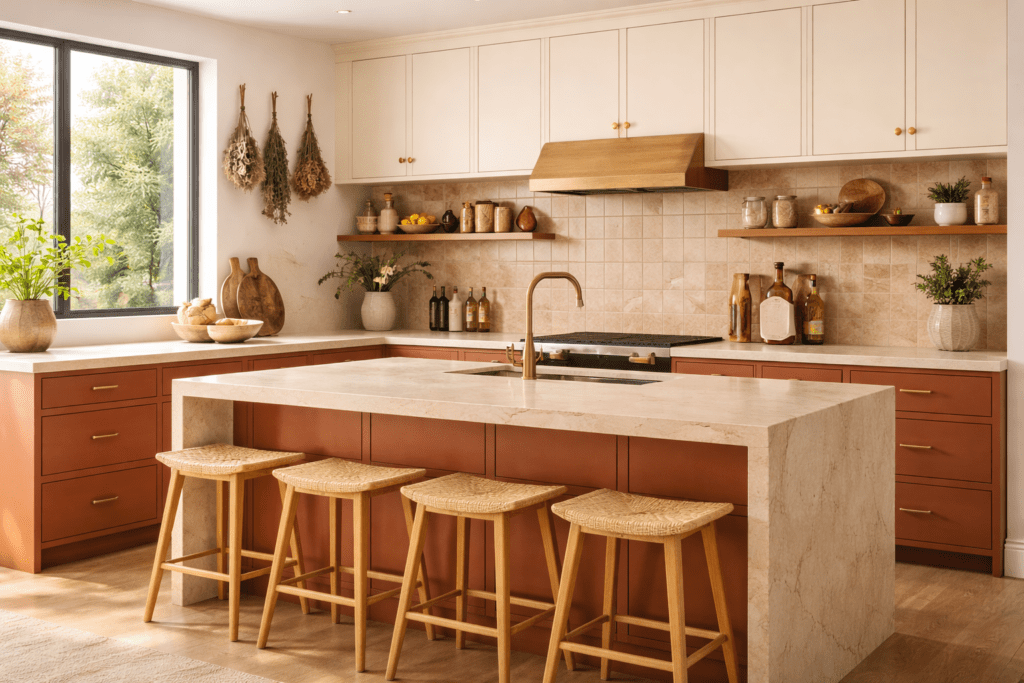warm earthy tone kitchen 2026 trends terracotta cabinets