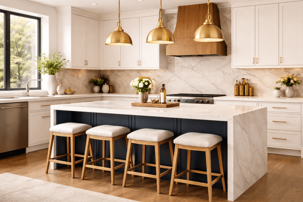 statement kitchen island 2026 trends navy blue design
