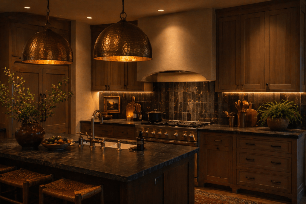 layered kitchen lighting design 2026 pendant lights