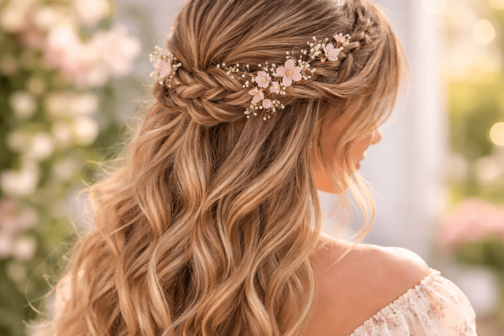 fishtail crown half up half down braided hairstyle 2026
