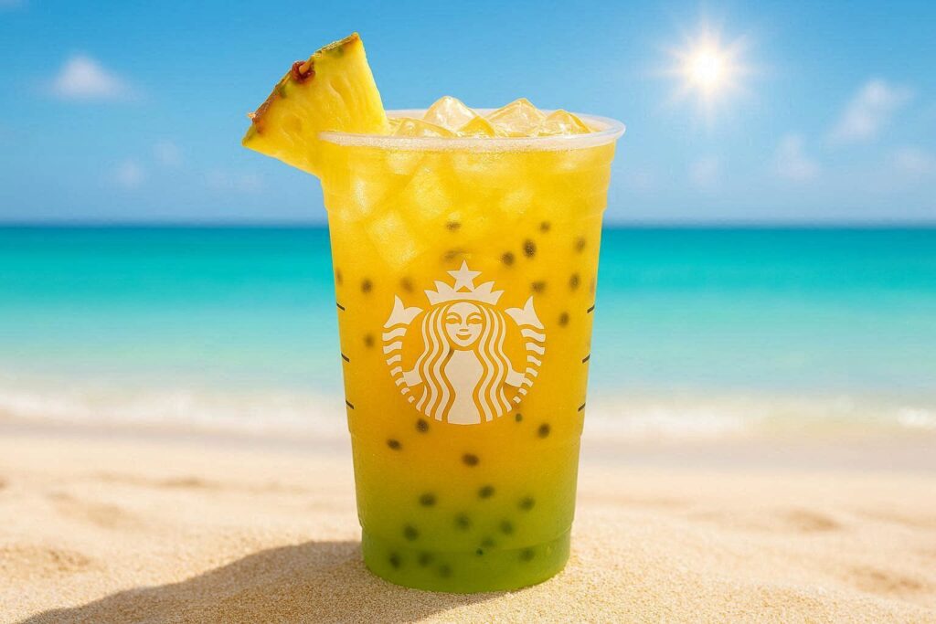 Starbucks Summer Drinks 2026 Pineapple Passion Fruit Green Tea Lemonade tropical golden drink