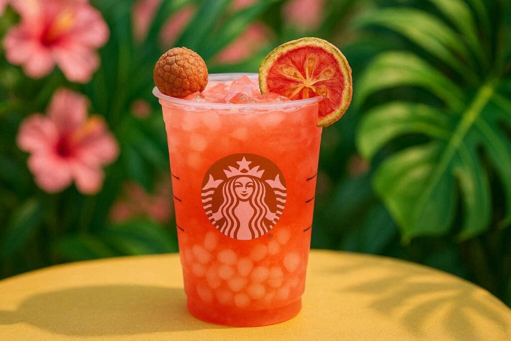 Starbucks Summer Drinks 2026 Guava Lychee Pink Refresher exotic tropical coral pink drink