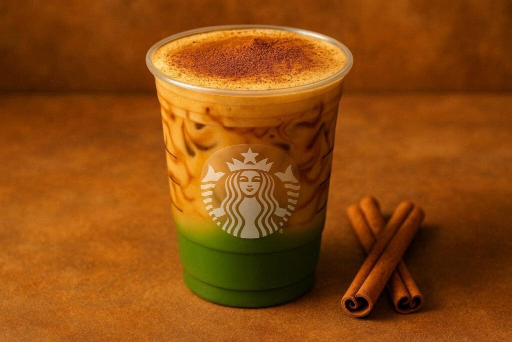  Starbucks Summer Drinks 2026 Brown Sugar Cinnamon Iced Matcha with oat milk layers