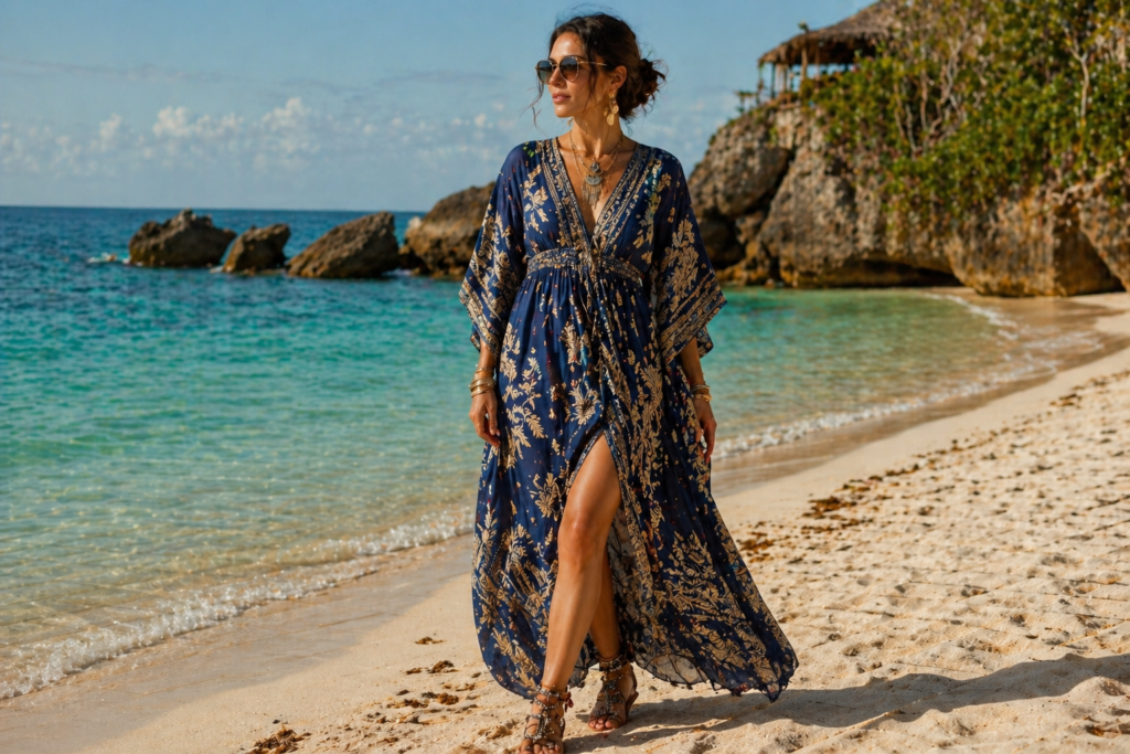 summer outfits for women - printed kaftan beach and resort style