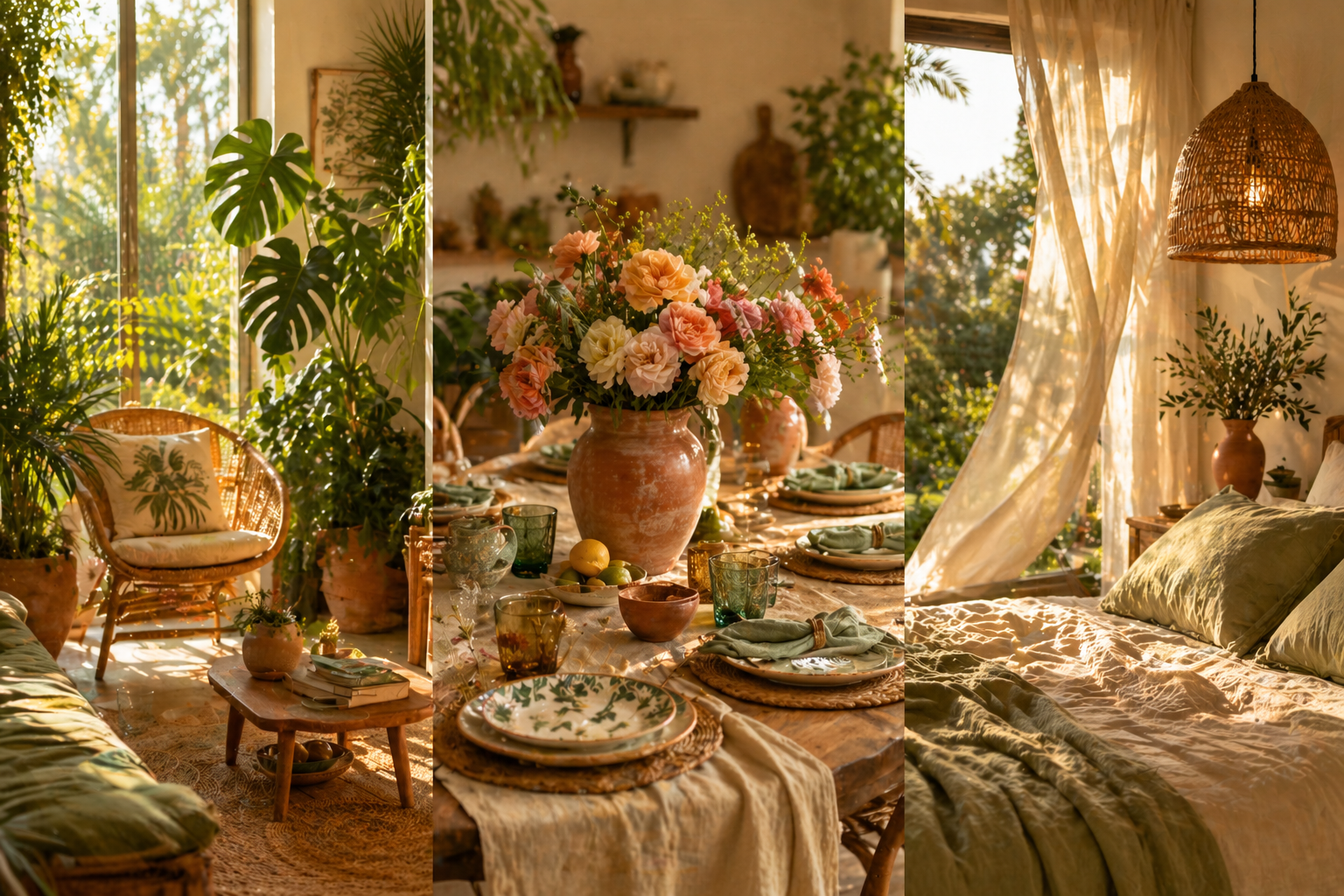 Summer home decor ideas 2026 — featured image collage showing biophilic living room, styled summer dining table and dreamy linen bedroom refresh
