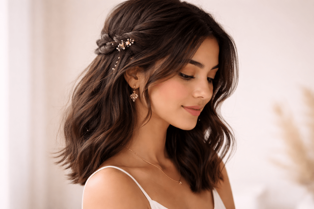  twisted half up hairstyle with side braid 2026 trend
