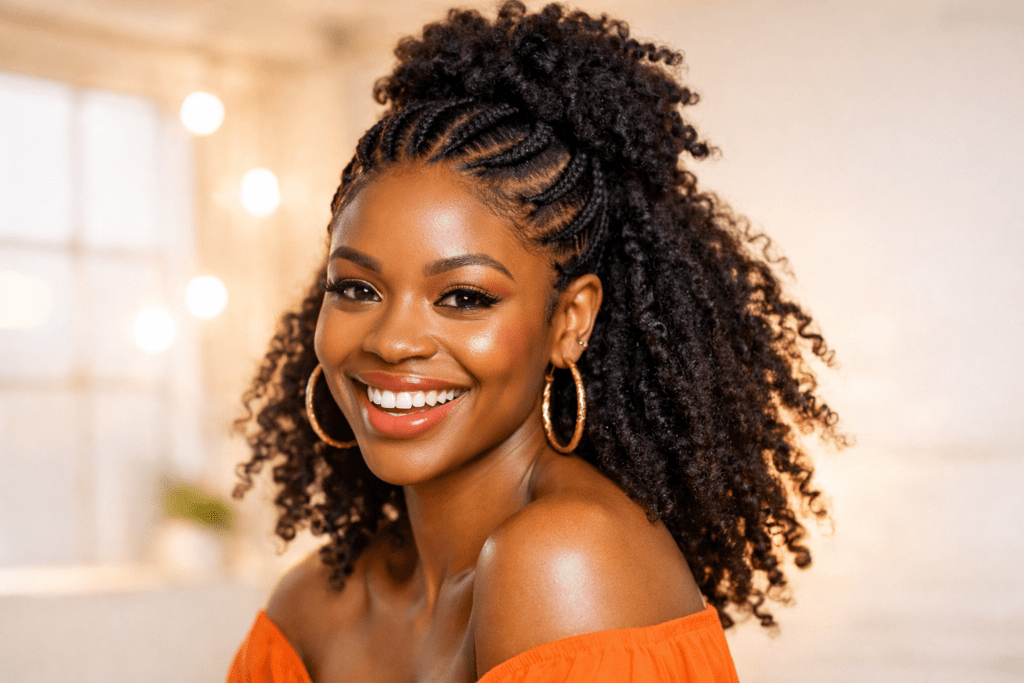 cornrow crown half up half down natural hair 2026