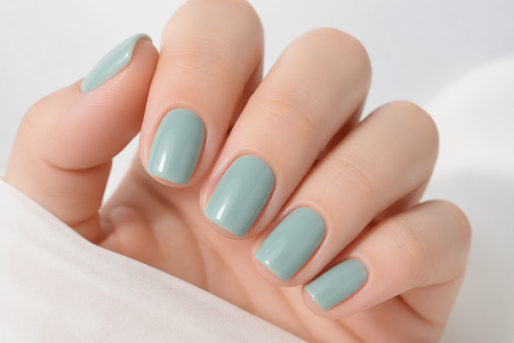 soft teal square nails modern minimalist spring 2026 pastel designs inspo