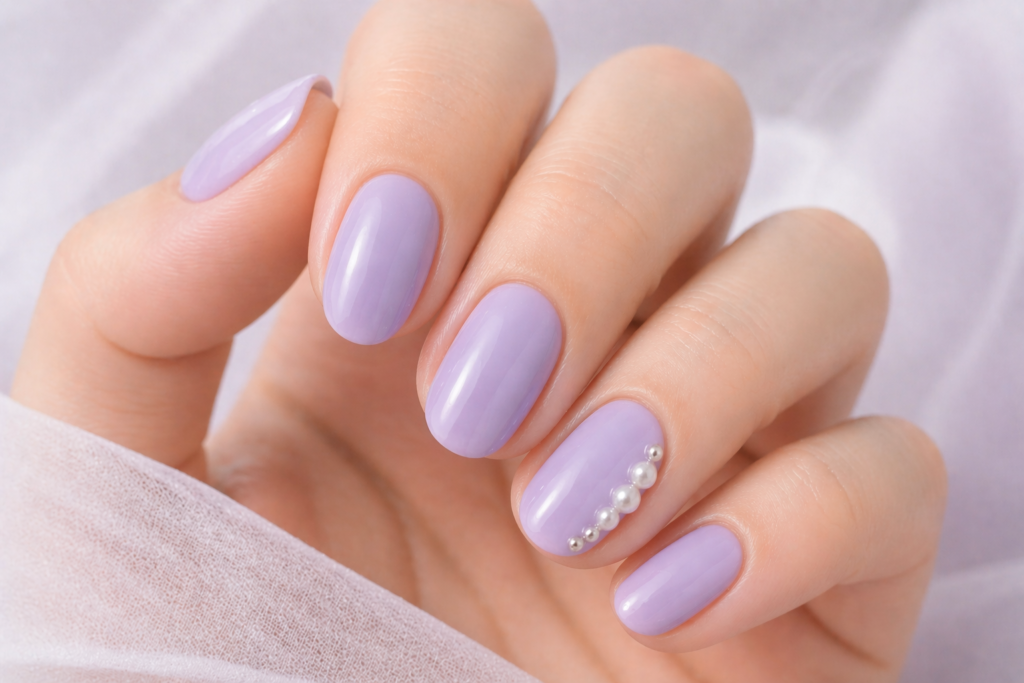 lavender nails with pearl accent minimalist spring 2026 pastel designs inspo