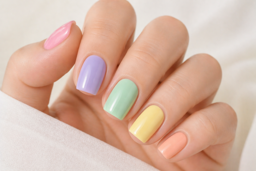 pastel rainbow ombre nails five colors modern minimalist spring 2026 designs inspo
