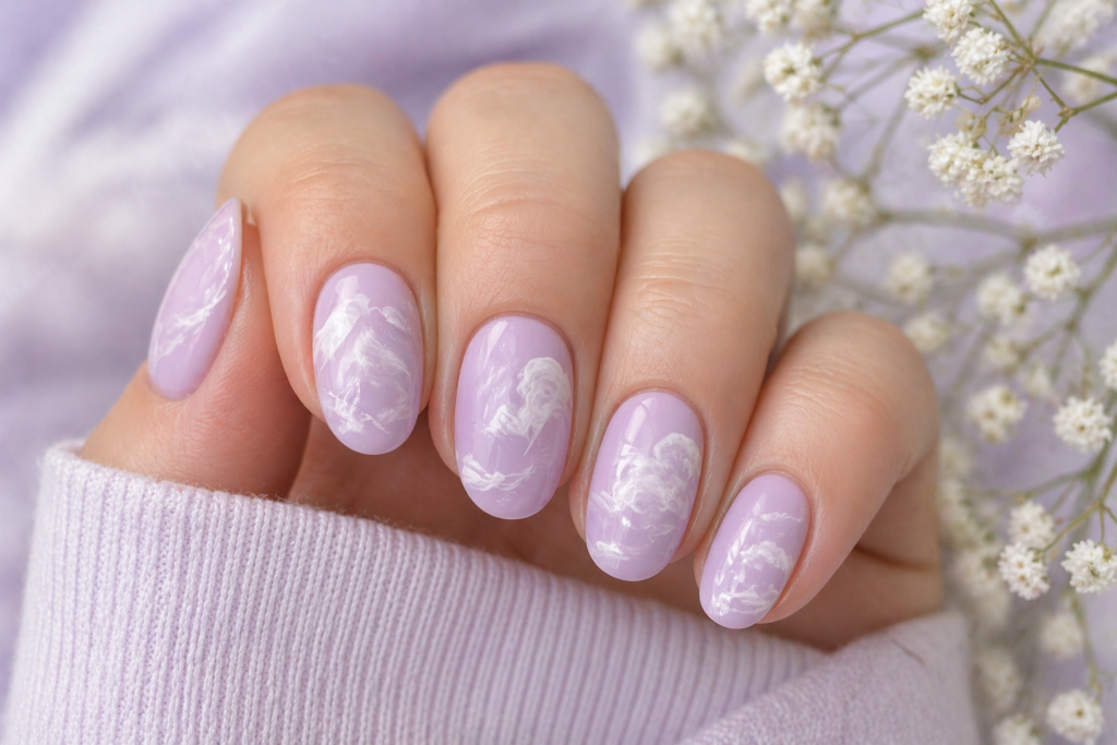 cloud inspired lilac swirl nails minimalist spring 2026 pastel nail designs inspo