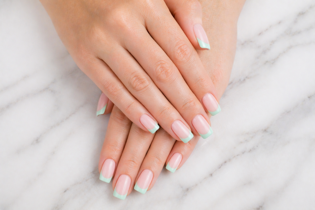 mint green french tip nails modern minimalist spring 2026 pastel nail inspo