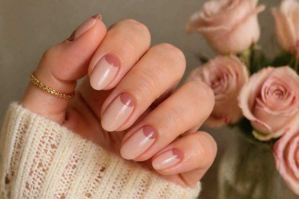 dusty rose half moon manicure minimalist spring 2026 pastel nail designs inspo