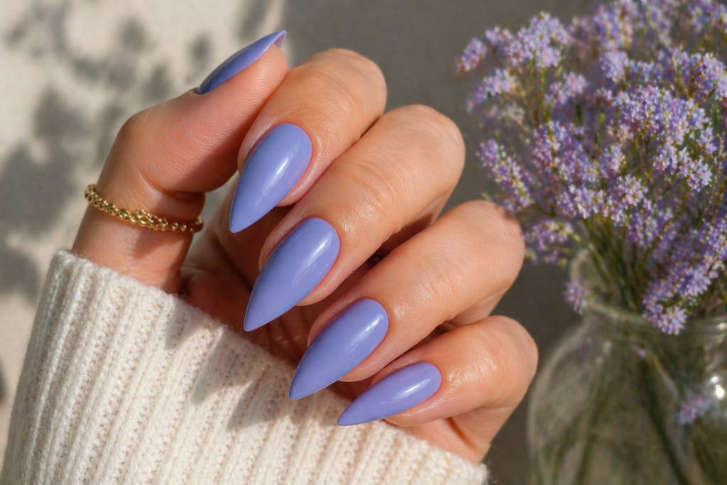 periwinkle stiletto nails modern minimalist spring 2026 pastel designs inspo