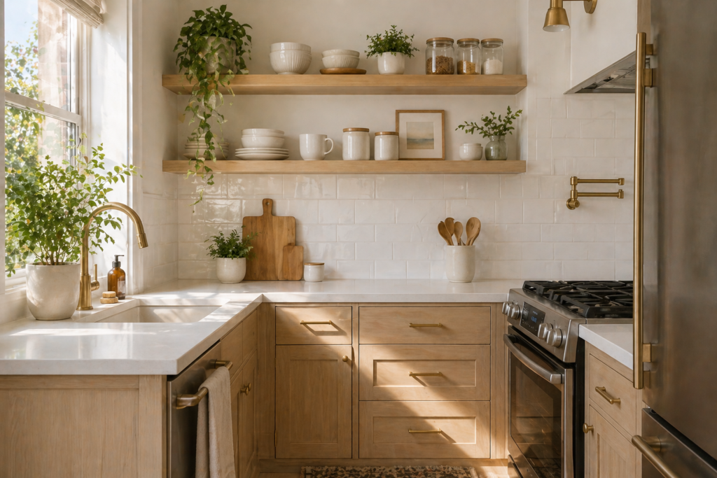 Floating shelves small kitchen ideas 2026 minimalist Scandinavian