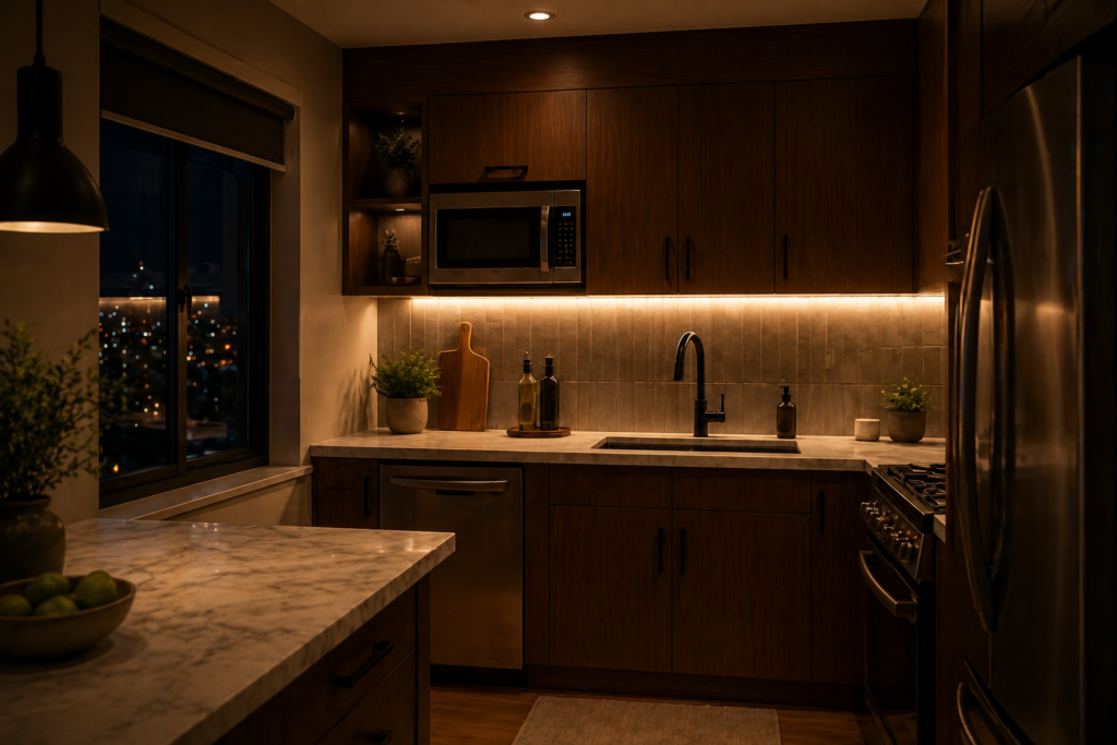  LED under cabinet lighting small kitchen ideas 2026 modern