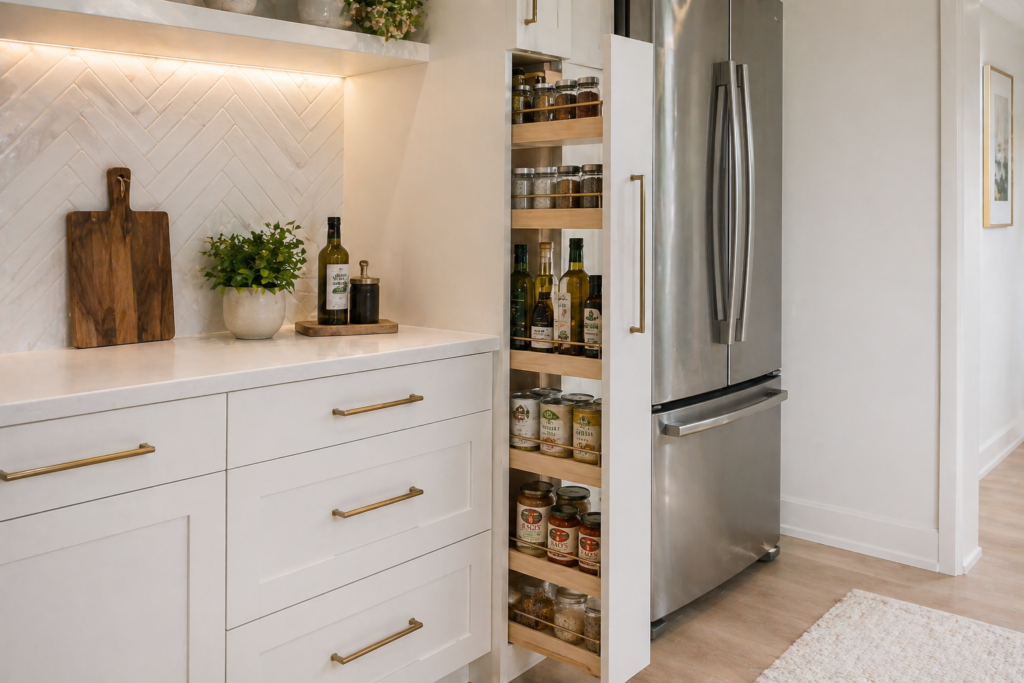 Vertical pull out pantry small kitchen ideas 2026 space saving hack