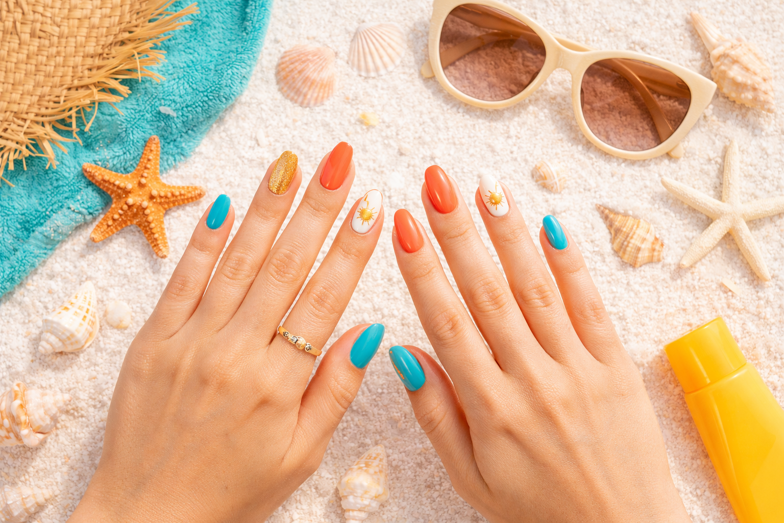 "Trendy vacation nail ideas 2026 collage with beach and resort designs