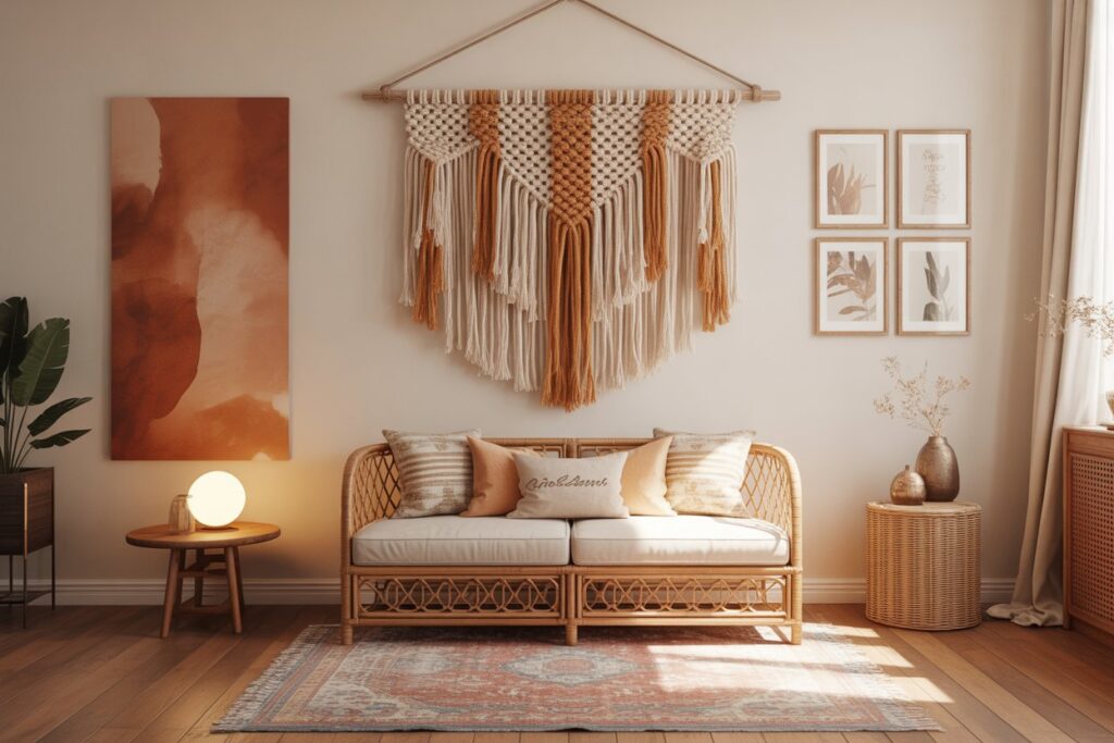  Vertical wall decor large tapestry and oversized wall art statement piece in boho living room  