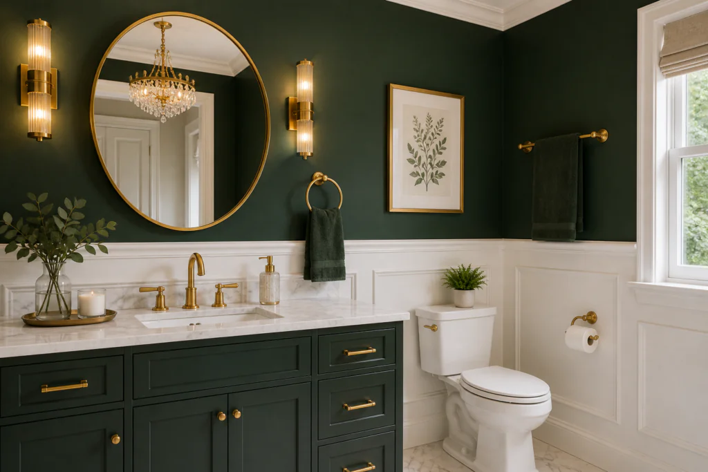 wainscoting contrasting paint bathroom wall decor ideas white green designer look