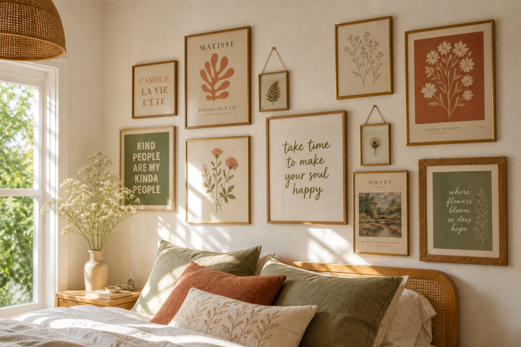  aesthetic gallery wall bedroom wall decor ideas 2026 with terracotta sage green color palette