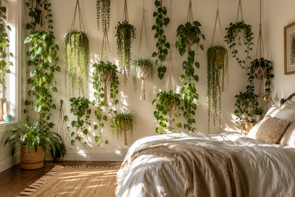 hanging plants living wall bedroom wall decor ideas 2026 macrame plant hangers vertical garden