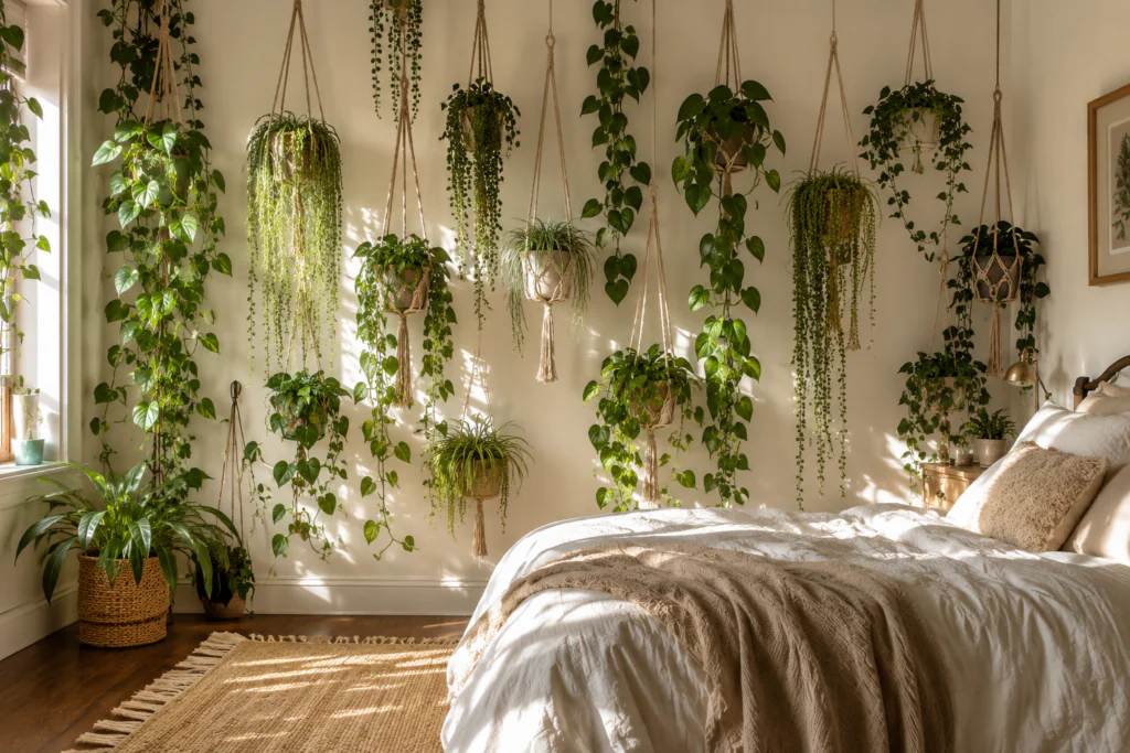 hanging plants living wall bedroom wall decor ideas 2026 macrame plant hangers vertical garden