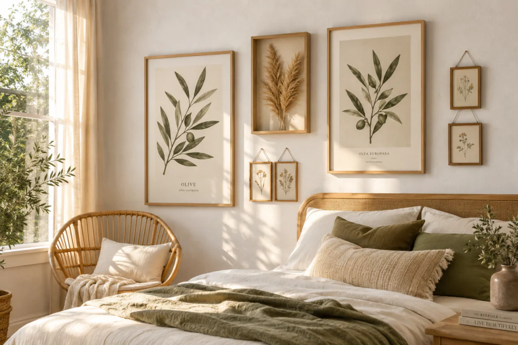 botanical wall art bedroom wall decor ideas 2026 pressed flowers biophilic design summer