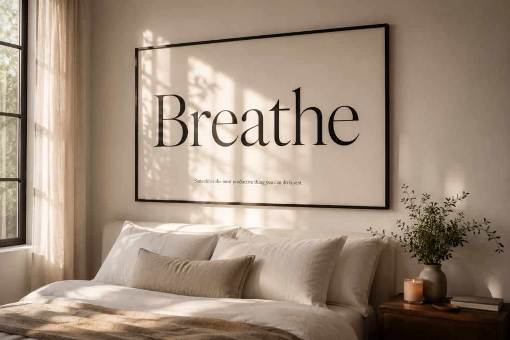 typography quote wall art bedroom wall decor ideas 2026 custom serif font minimalist framed print