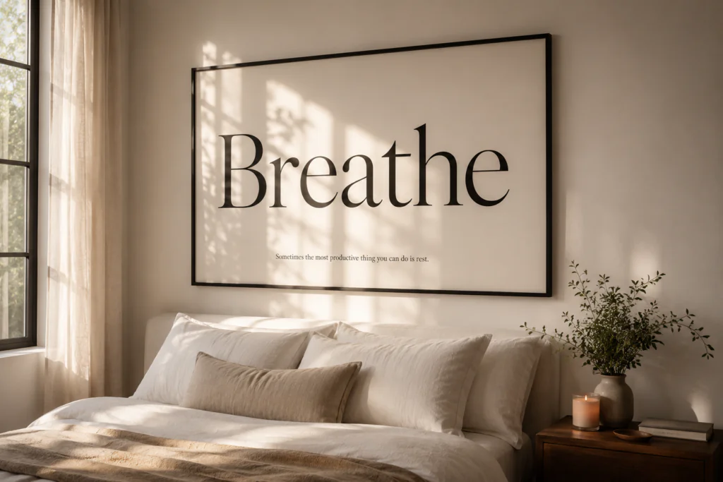 typography quote wall art bedroom wall decor ideas 2026 custom serif font minimalist framed print