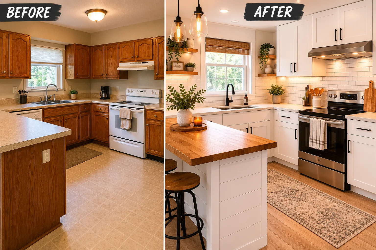 budget kitchen makeover 2026 — before and after transformation on a tight budget