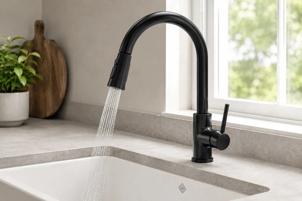  matte black pull-down kitchen faucet upgrade budget kitchen makeover 2026