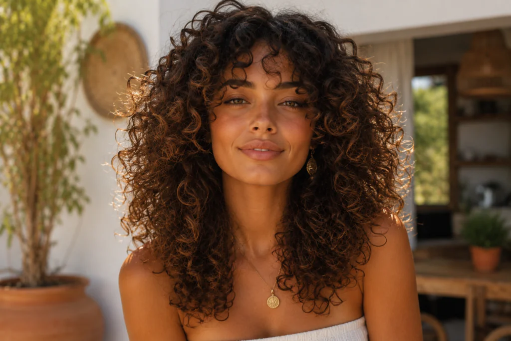 curly hair butterfly haircut 2026 — natural curls with feathered layers and voluminous silhouette

