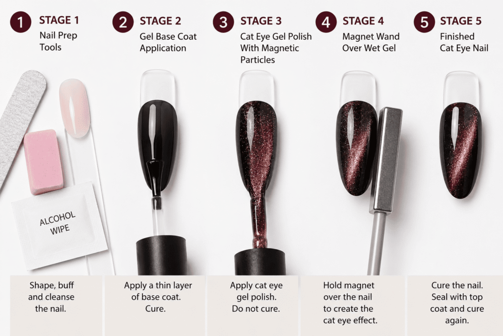 how to do cat eye nails step by step tutorial flat lay 2026 complete guide