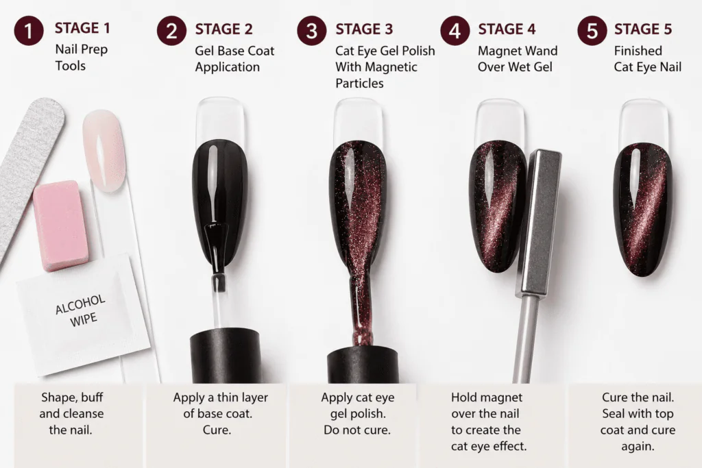 how to do cat eye nails step by step tutorial flat lay 2026 complete guide