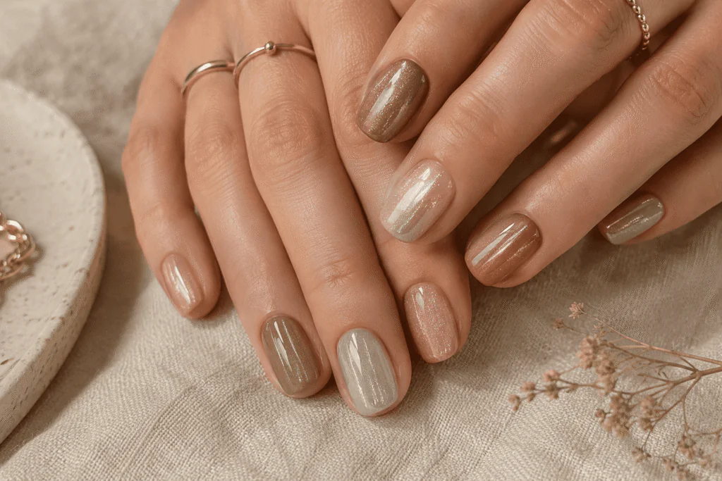 nude neutral cat eye nails quiet luxury subtle shimmer multiple shades 2026
