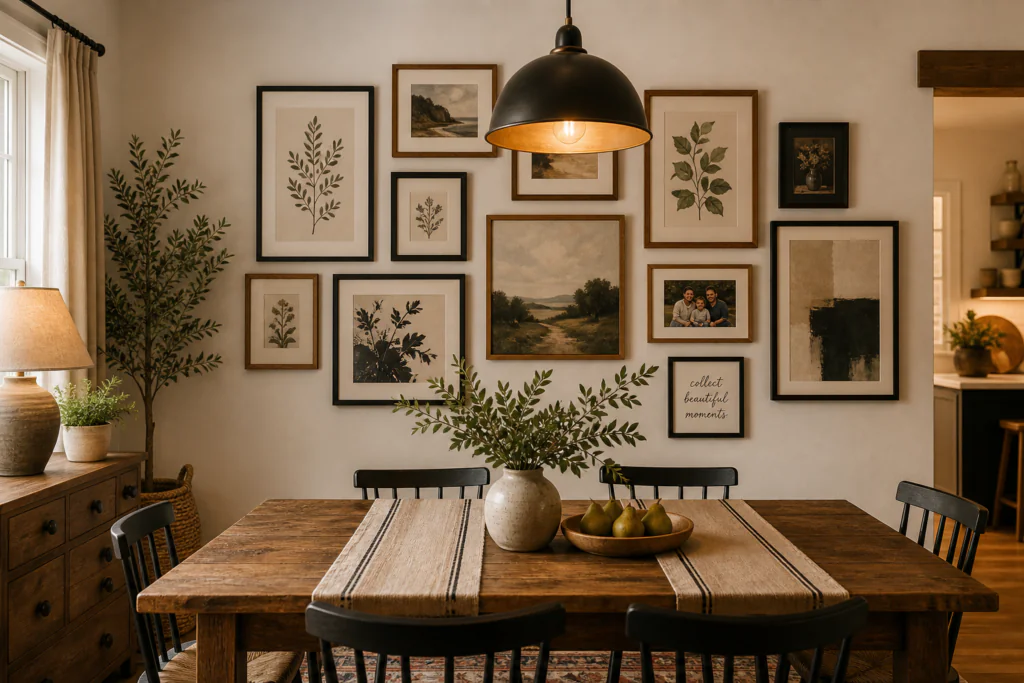 dining room wall decor ideas gallery wall with mixed frames and botanical prints