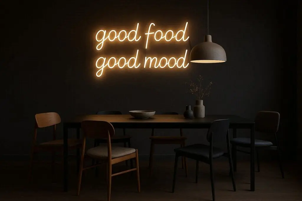 neon sign dining room wall decor ideas custom neon art above modern dining table