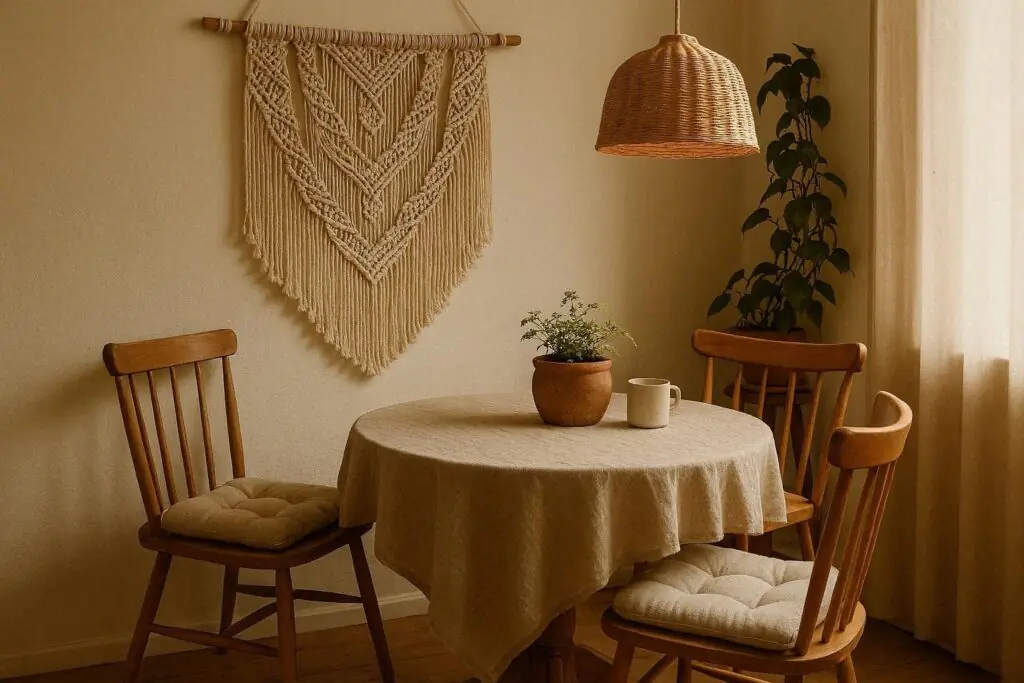 DIY macrame dining room wall decor ideas handmade wall hanging above dining table