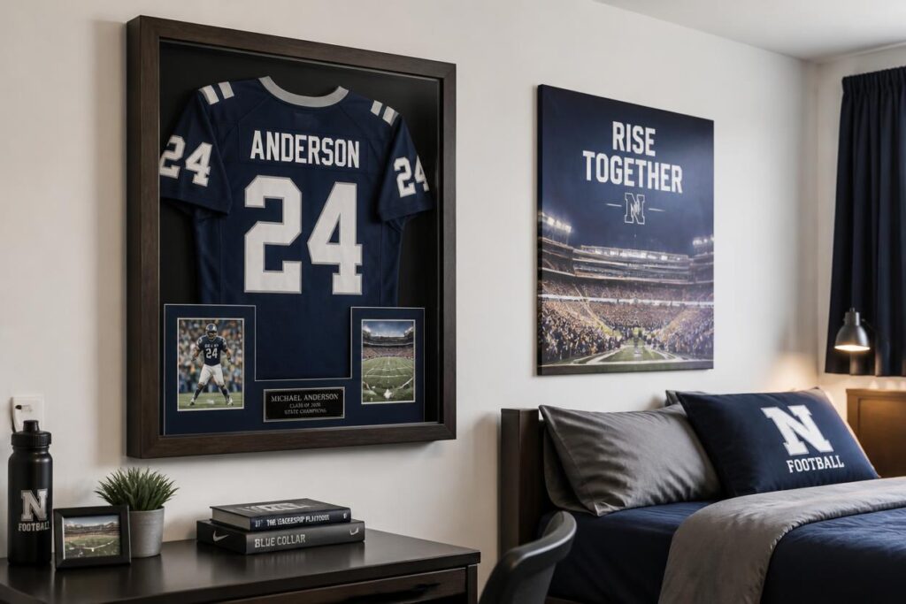 Sports jersey shadowbox wall art dorm room decorating idea for guys 2026