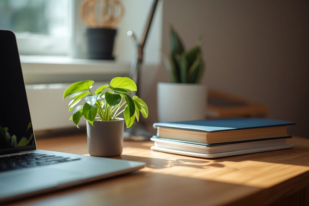 Desk plant dorm room decorating idea for guys 2026 — biophilic study space design