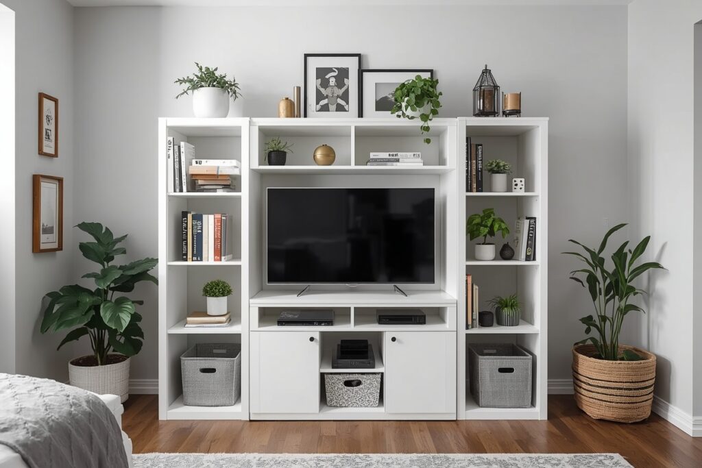 IKEA KALLAX cube shelf dorm room decorating idea for guys 2026 — functional stylish storage