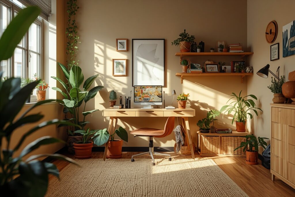 Biophilic design dorm room decorating idea for guys 2026 — plants and natural materials