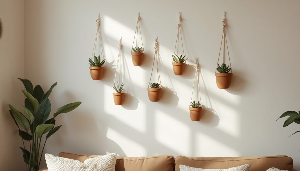earthy living room decor 2026 terracotta pot gallery wall with plants