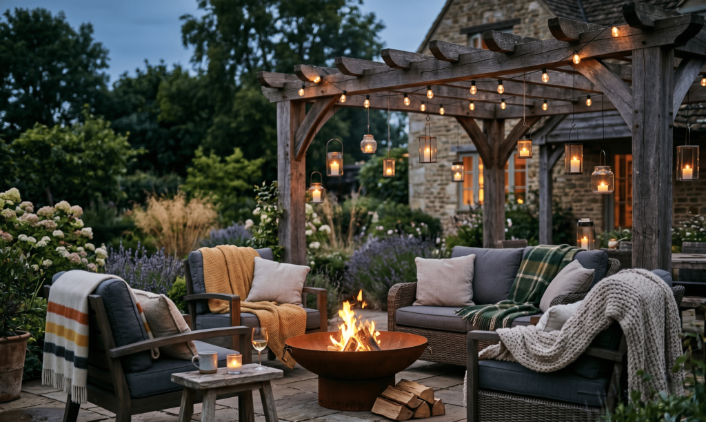fire bowl and candle lanterns garden decor ideas 2026 evening ambiance
