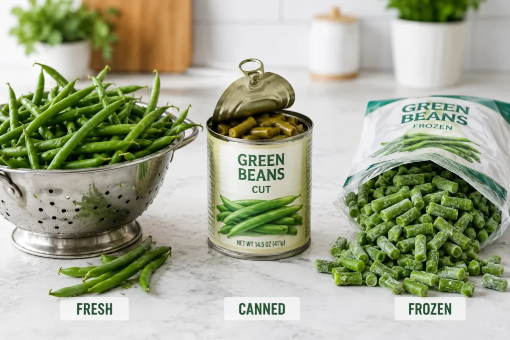 fresh canned and frozen green beans comparison for green bean recipes