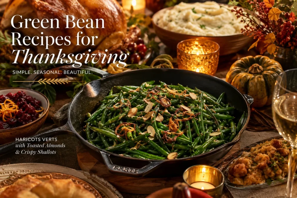 green bean recipes for Thanksgiving — haricots verts with almonds and crispy shallots