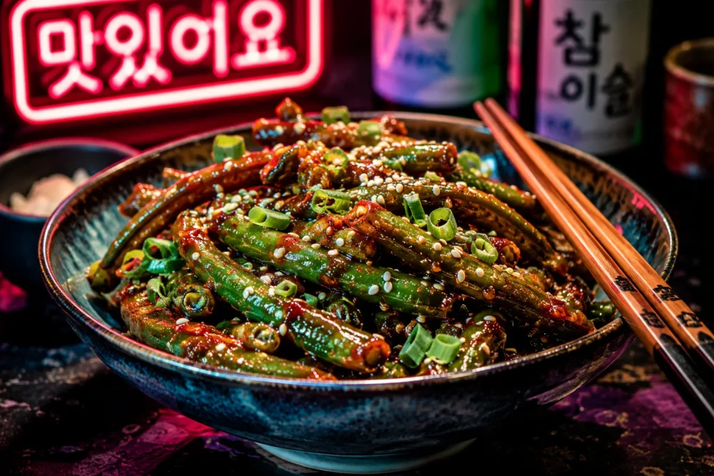 unique green bean recipes — Korean-style gochujang glazed green beans 