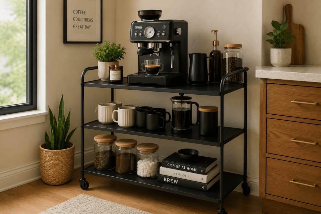 compact bar cart kitchen decor for furnished apartment coffee station