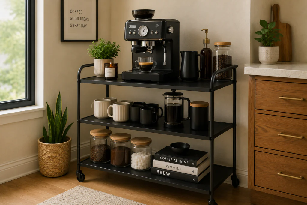compact bar cart kitchen decor for furnished apartment coffee station